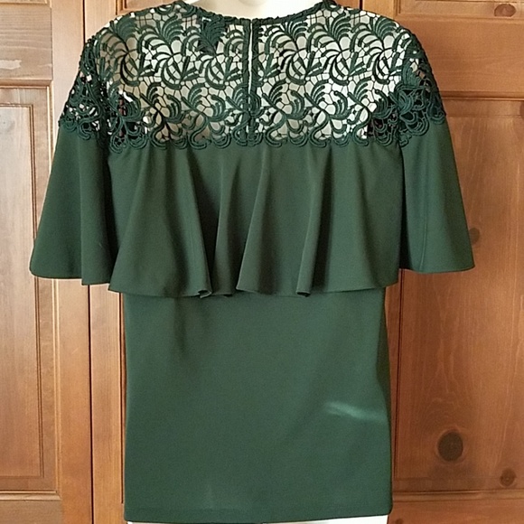 Ann Taylor Factory Hunter Green Crocheted Top - Picture 3 of 6